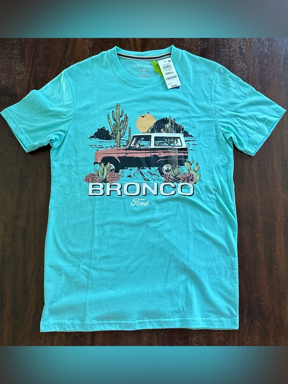 NWT Sun + Stone Ford Bronco Graphic Tee Small Turquoise